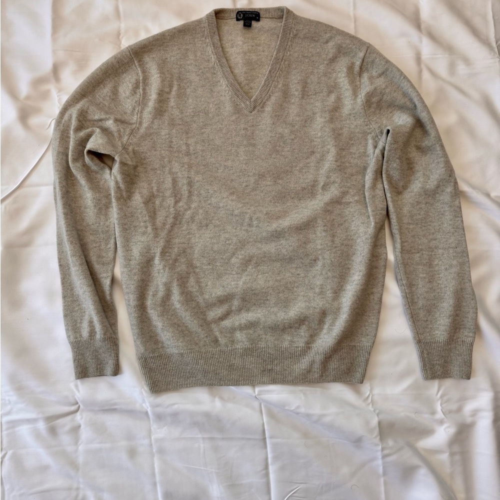 J. Crew Men's Light Beige Loro Piana Cashmere V-Neck Sweater